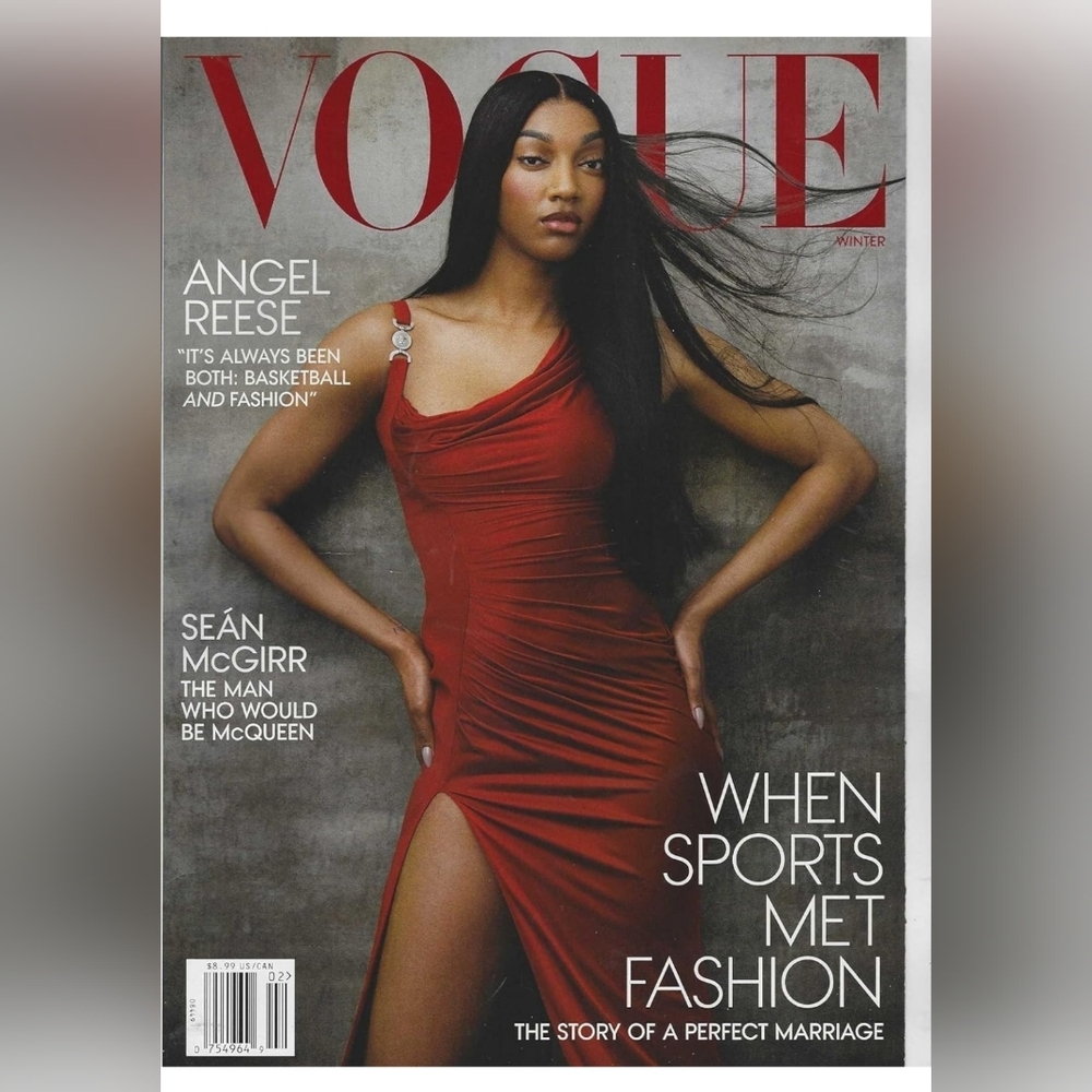 Vogue Magazine Angel Reese Red Draped Dress